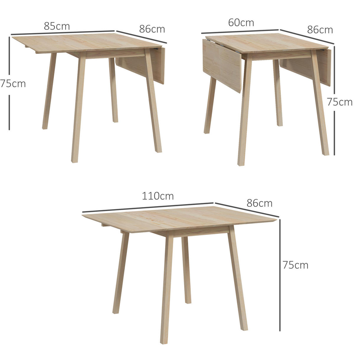 ESSTISCH 86/110/75 cm klappbar und platzsparend aus Holz, Natur - Braun, Holz (110/86/75cm) - Redom