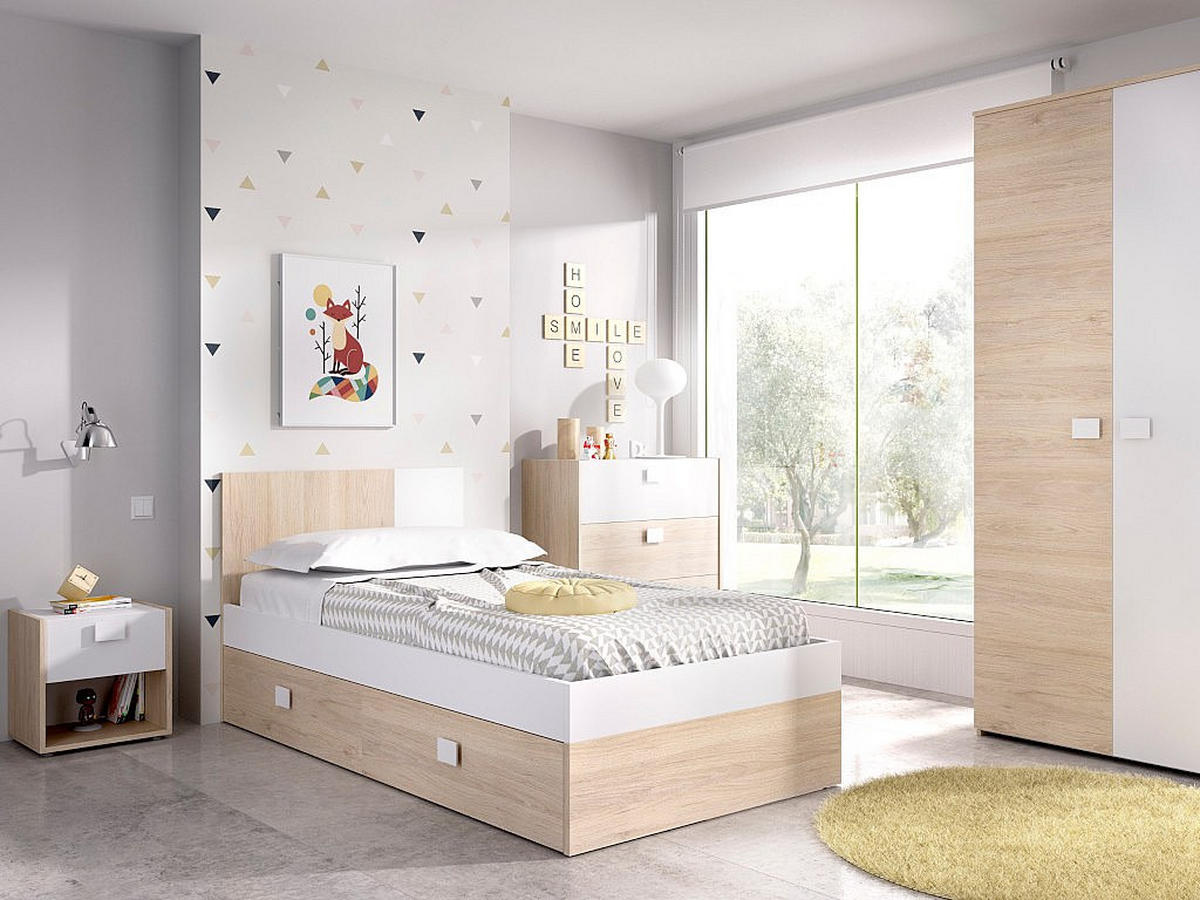 NACHTTISCH mit 1 Schublade & 1 Ablage - Holzfarben & Weiß - SONIA - Naturfarben, Holz (42/40/33cm) - Vente-Unique