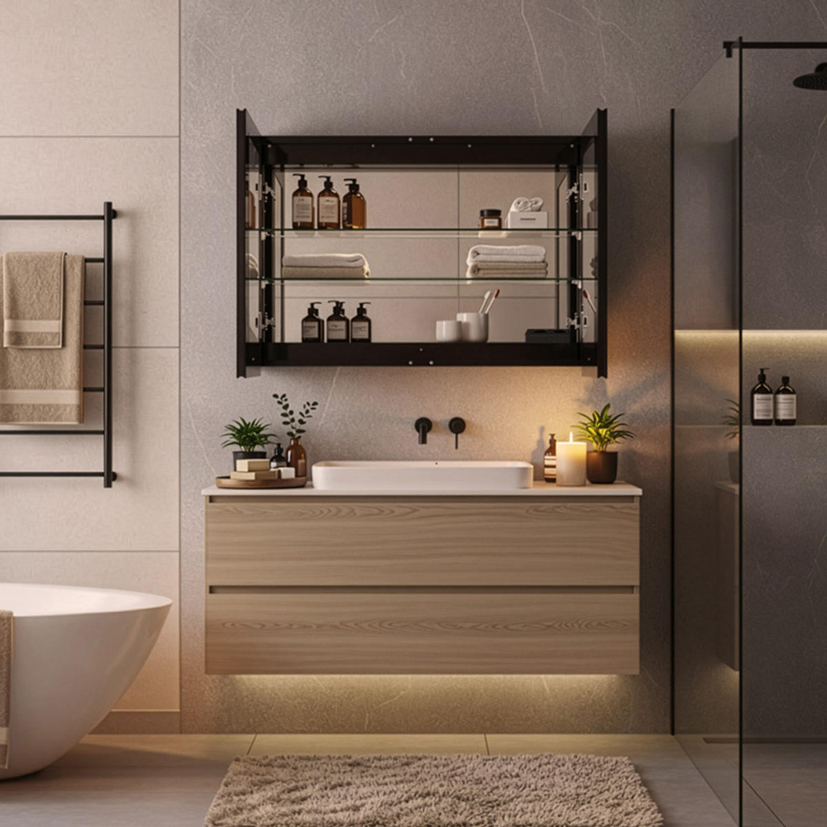 LED-SPIEGEL EVE - Farbe: Schwarz, Größe: 80 x 60 cm - Schwarz, Metall (80/60/13.3cm) - Home Deluxe