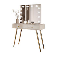 SCHMINKTISCH SIENNA GOLD ELITE auf schrägen Beinen goldener Griff - Ecru, Holzwerkstoff (100/81/42cm) - Lookway