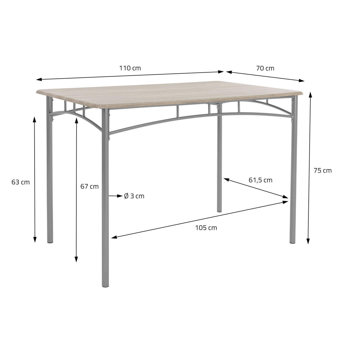 ESSTISCH Set Eiche hell - Beige, Metall (70/82.5/110cm) - ML-DESIGN