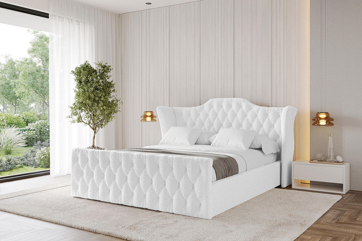 POLSTERBETT mit Bettkasten, Fußteil und Lattenrost, Boxbett mit Matratze H3/H4 - ZORAN-Z 140x200 Weiß - Weiß, Holzwerkstoff/Textil (140/200cm) - ALTDECOR