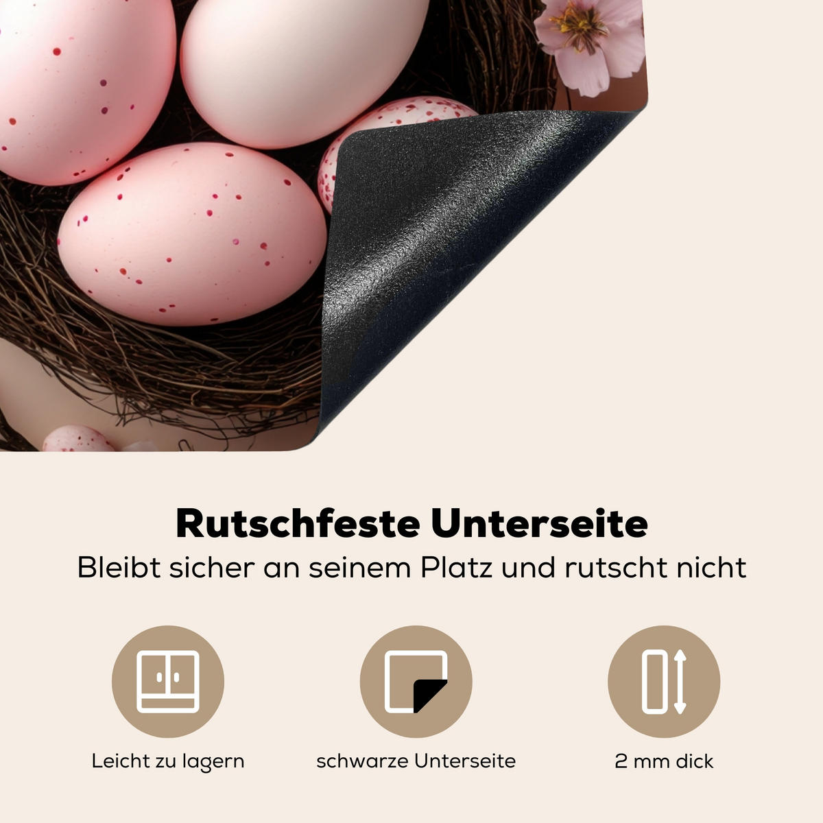 HERDABDECKPLATTE Rosa - Blüten - Eier Herdabdeckung Induktionsfeld 65x52 cm - Hellrosa, Kunststoff (65/52/0.2cm) - MuchoWow