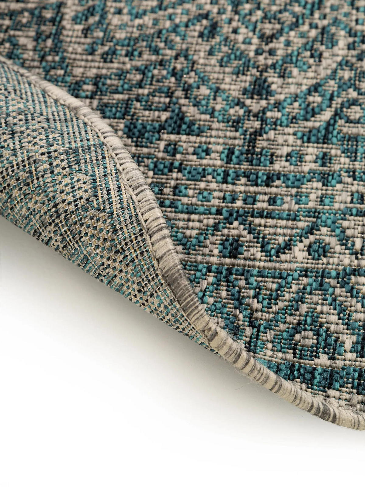 OUTDOORTEPPICH rund Cleo Beige/Blau ø 120 cm rund - Beige, Textil (120/120cm) - benuta Nest