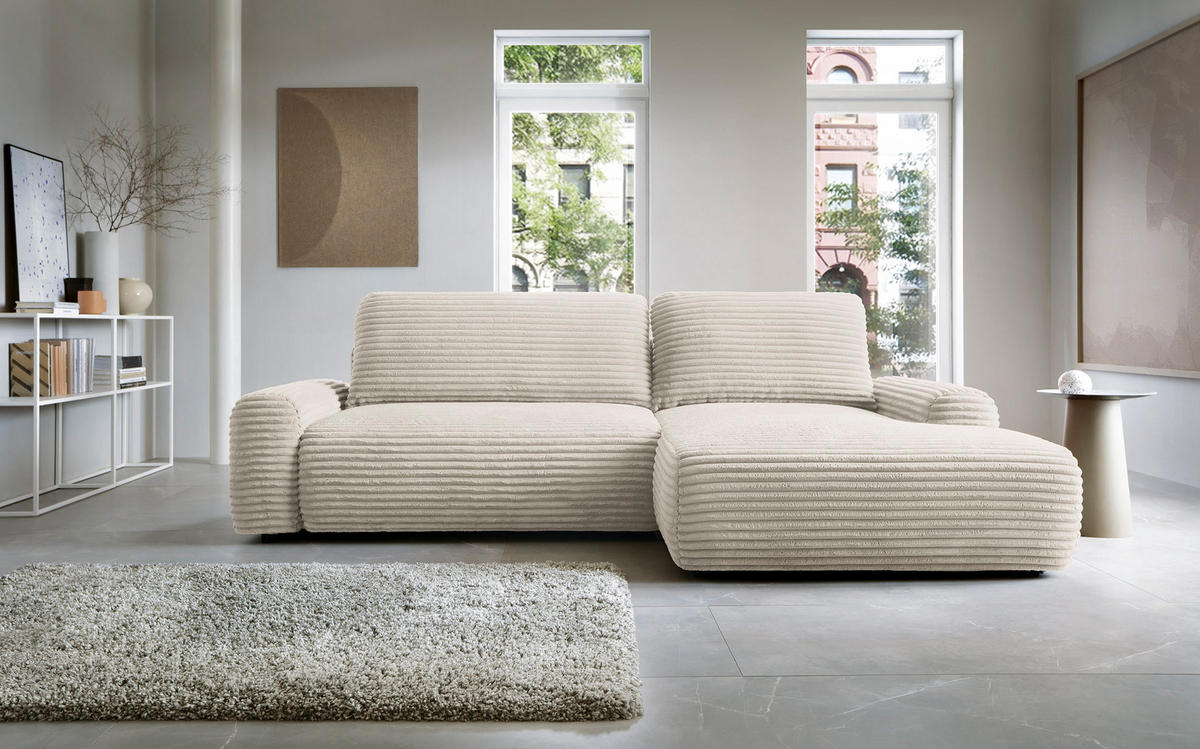 ECKSOFA Alferia Creme mit Cordbezug - Creme/Schwarz, Kunststoff/Textil (264/162cm) - Selsey