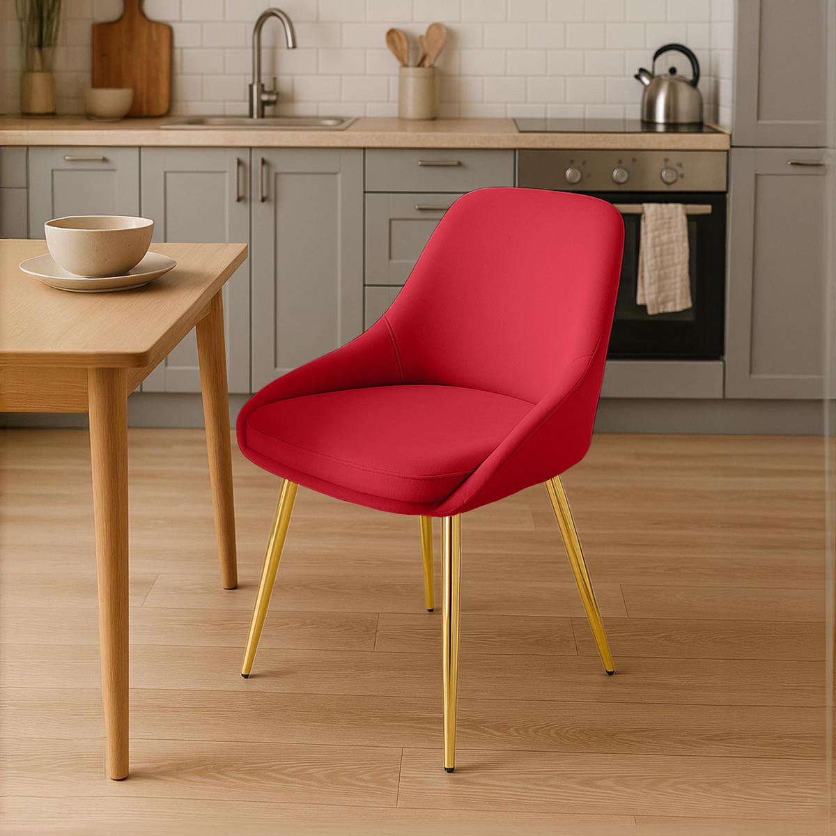 STUHL Samt Rot - Rot/Goldfarben, Textil (50/86/53cm) - CLP