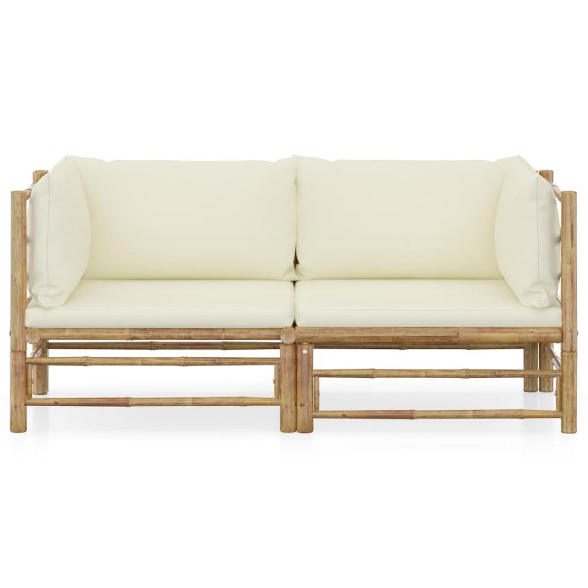 GARTEN-LOUNGE-SET 2-teilig Mit CremeWeißen Kissen Bambus - Creme/Naturfarben, Naturmaterialien/Textil - vidaXL