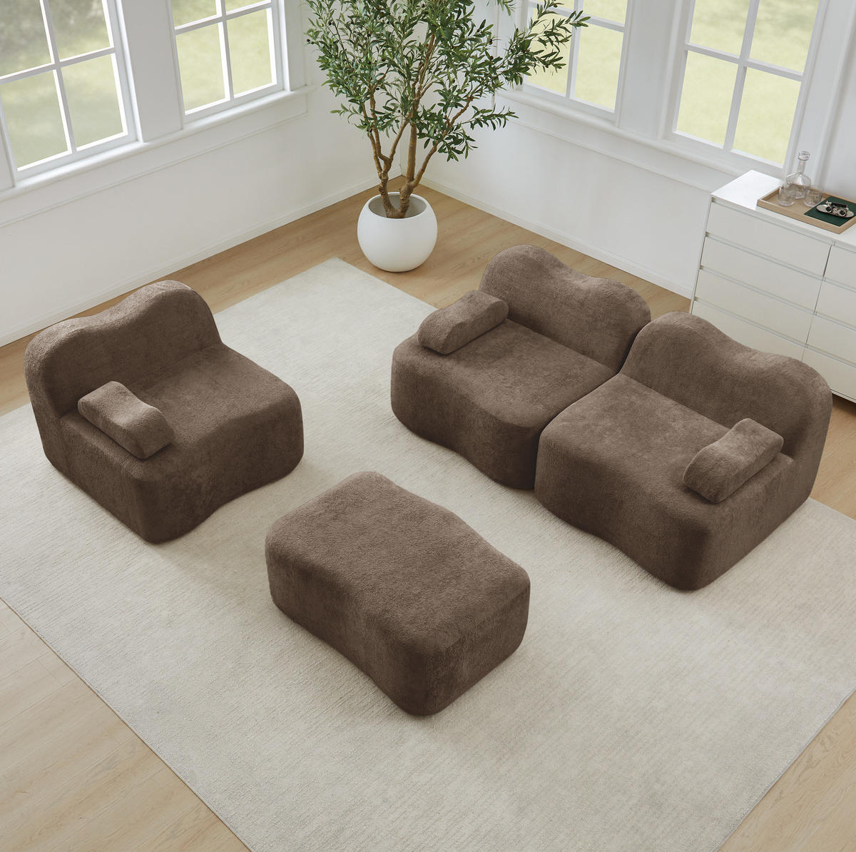 ECKSOFA 288/167/70 cm in Braun aus Samt mit Hocker - Braun, Textil (167/288cm) - Flora Grace