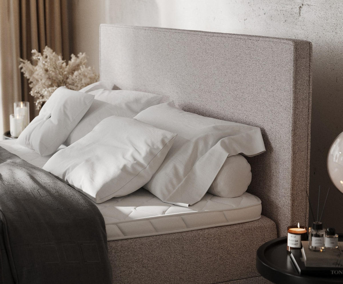 BOXBETT Velma 160/200 cm Beige im Riva Stoff - Beige/Schwarz, Holz/Holzwerkstoff (160/200cm) - AltaBeds