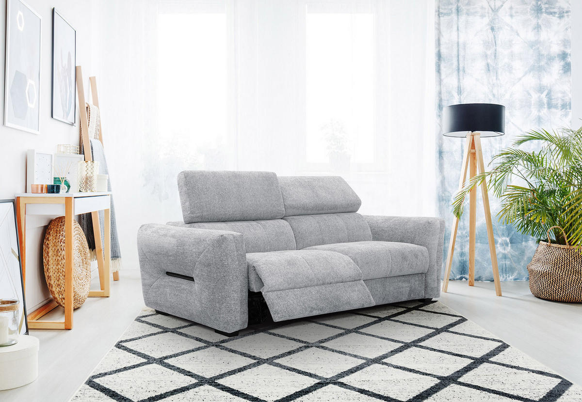 SOFA CALVERA 3-Sitzer mit 1 Relaxfunktion, hellgrau - Hellgrau, Holzwerkstoff/Textil (204/79/106cm) - Courtois Laville