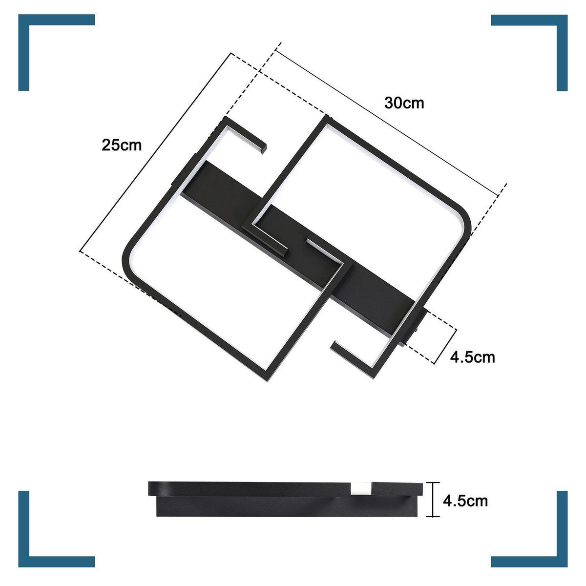 LED-DECKENLEUCHTE Amalfrieda 30/25/5 cm - Schwarz, Metall (30/25/5cm) - Nettlife