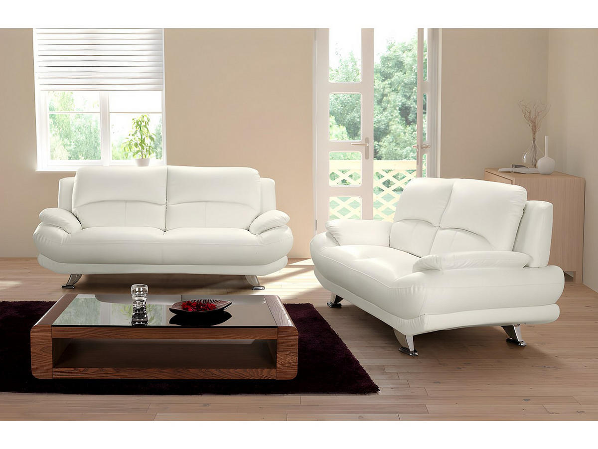 COUCHGARNITUR - 5 Personen - kunstleder - elfenbeinfarben Musko - Weiß, Leder/Metall (200/89/91cm) - Vente-Unique