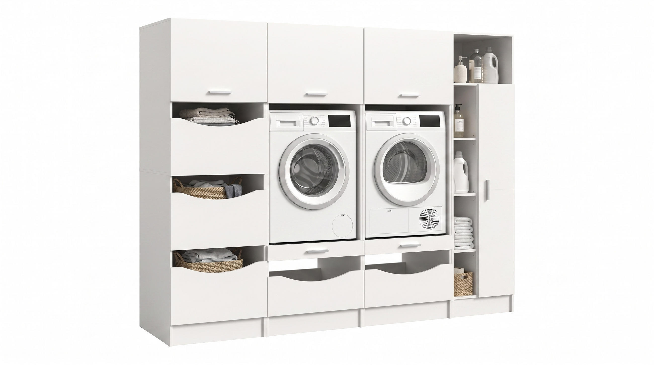 WASCHMASCHINENUMBAU 4tlg. Set Mixx Bad in weiß Nachbildung - modernes Design - B/H/T: 242x195x68 cm - Weiß, Holzwerkstoff (242/195/68cm) - Homes & Jones