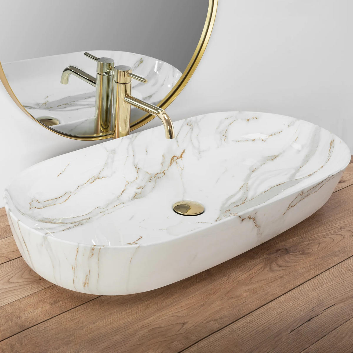 AUFSATZWASCHBECKEN Rea Cleo 81 Shiny Aiax - Weiß, Keramik (41/13.5/81cm) - REA