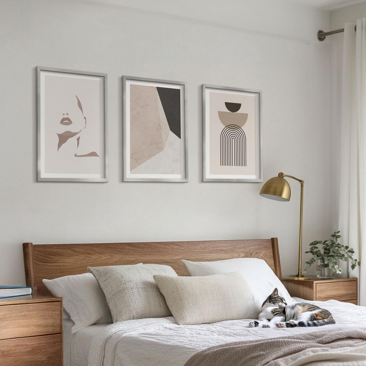 BILDER SET 3er Set - 40x60 cm Silberner Rahmen - Abstrakte Gesichtsformen - Silberfarben, Kunststoff (40/60cm) - TULUP