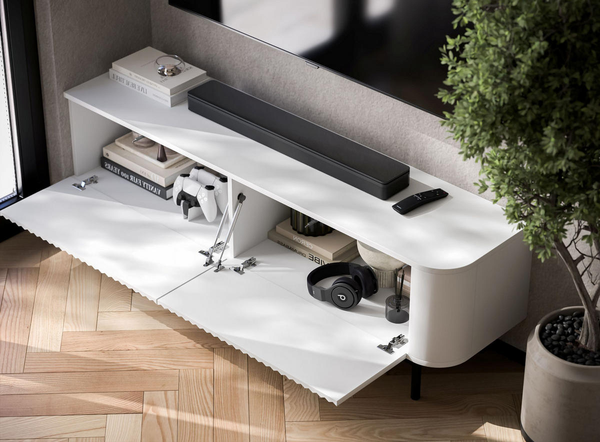 TV komoda Aurora mat bijela 140 cm s crnim metalnim okvirom - bijela/crna, drvni materijal/metal (140/44/35cm) - Meble Lindner