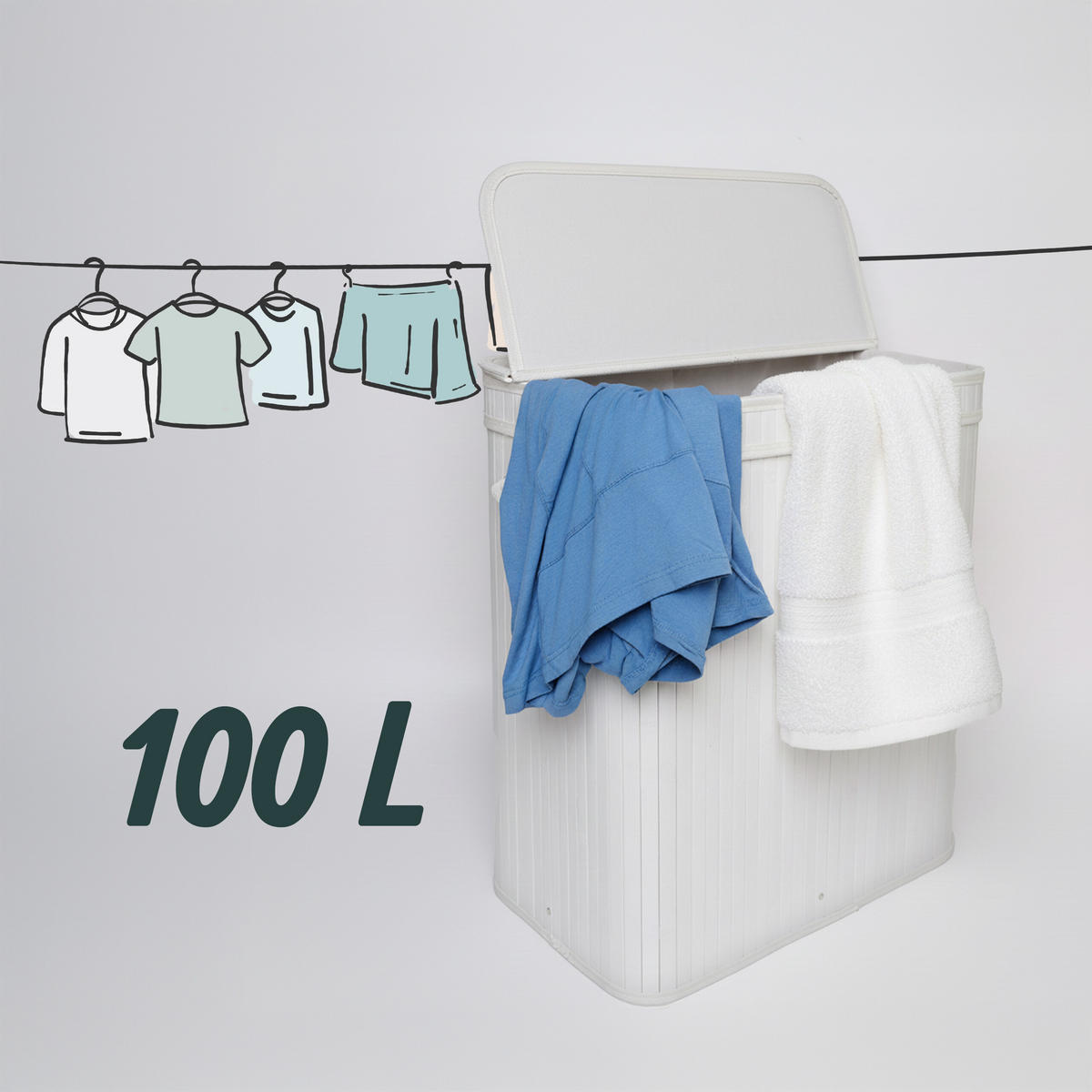 KÔŠ na prádlo - biela, drevo/textil (32/52/63cm) - Relaxdays