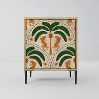 SIDEBOARD DANCING PREDATORS, Eichefarben, 57,5x42x72,5 cm, Schwarze Metallfüße - Eichefarben/Multicolor, Holzwerkstoff/Metall (57.5/72.5/42cm) - SpaceRebels