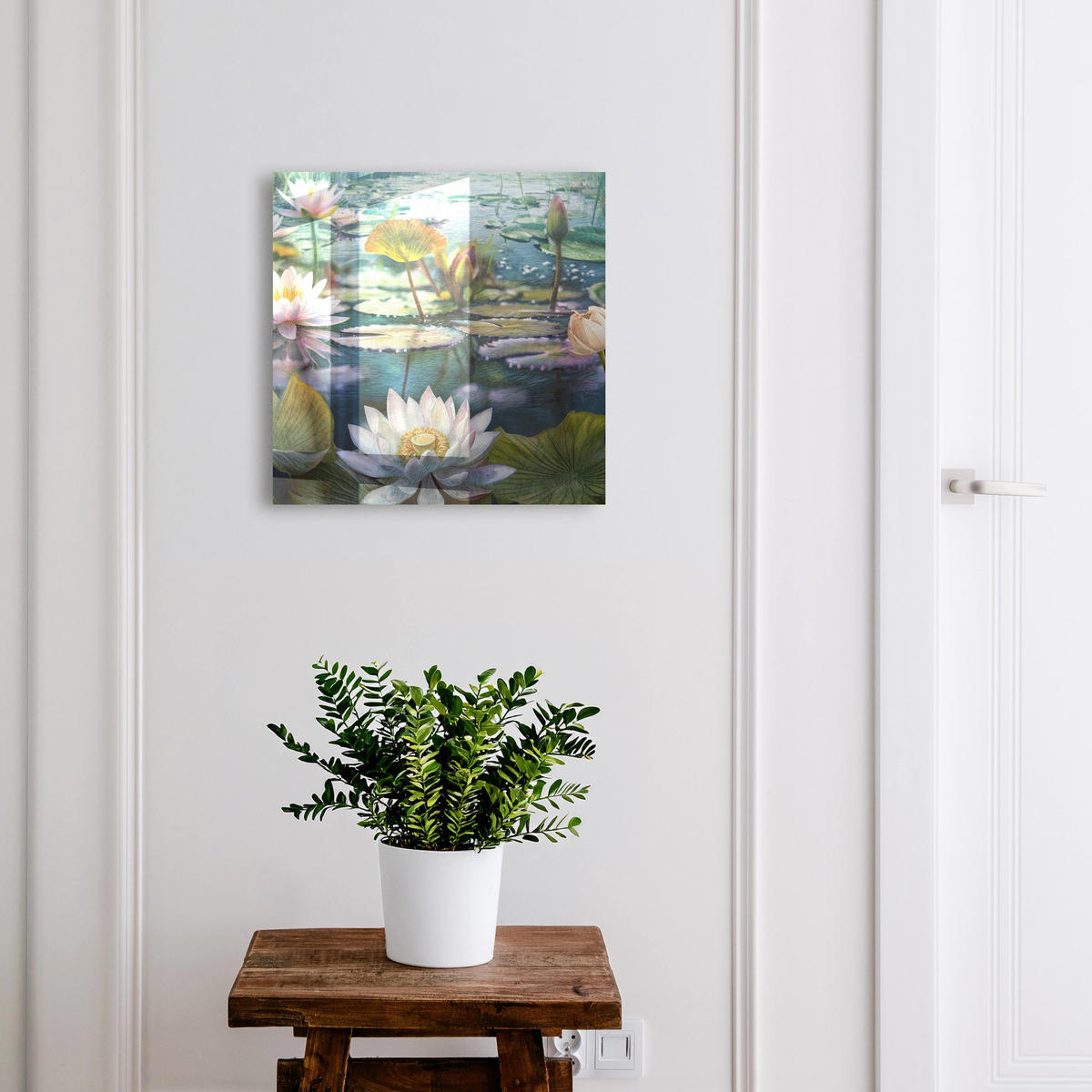 SCHLÜSSELBOX Schwarz 30x30 cm- Türöffnung nach rechts - Wasserblumen - Grün, Metall (30/30/5cm) - TULUP