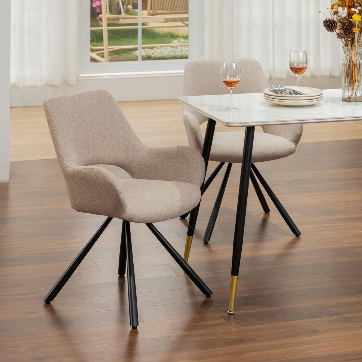 ESSZIMMERSTUHL in Eisen Webstoff - Beige, Metall (48.5/81/58cm) - Meubles Cosy