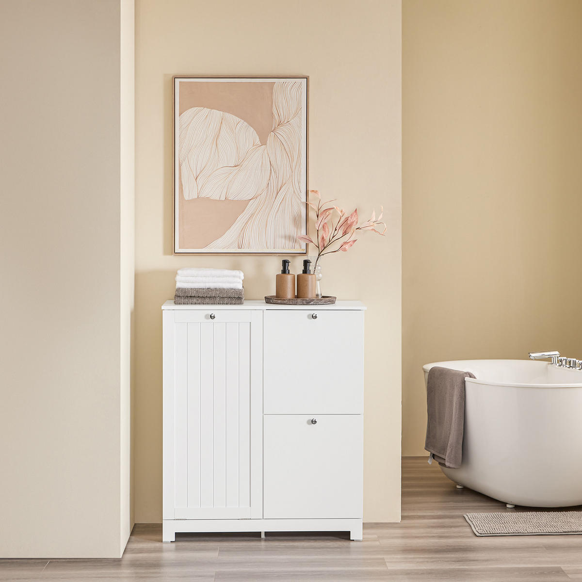 WÄSCHESCHRANK, Badschrank mit 3 Wäschesäcken, 78x38x90cm - Weiß, Holzwerkstoff (78/90/38cm) - SoBuy