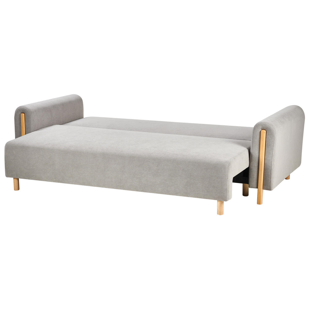 ROZKLÁDACÍ POHOVKA 3-místná Látka Šedá s úložným prostorem Kvam - světle hnědá, textil (242/85/99cm) - Beliani