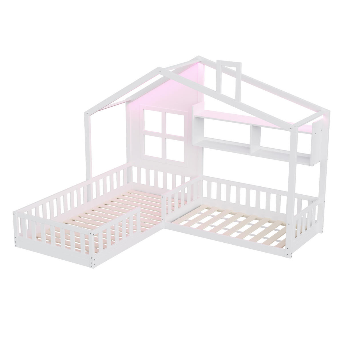 KINDERBETT 90/200 cm DE-01547, in Weiß, mit LED, Regalen und Sicherheitsgitter - Weiß, Holz (90/200cm) - ComfortXL