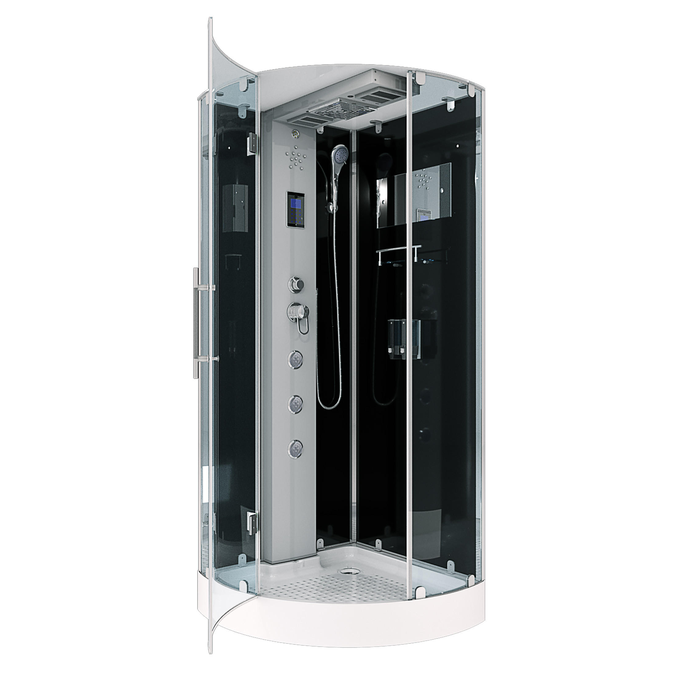 DUSCHKABINE Dusche D37-23L0 Weiß 100x100 - Schwarz, Glas/Kunststoff (100/100/218cm) - AcquaVapore by Sandra Jentho