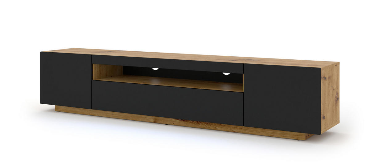 TV LOWBOARD Artisan Eiche, Schwarz 200/42/37 - Schwarz/Eiche Artisan, Holzwerkstoff (200/42/37cm) - RAUMHIRSCH FURNITURE