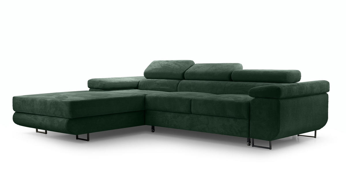 ECKSOFA L Form Arborio Dunkelgrün 280/203/90 cm Links mit Schlaffunktion - Dunkelgrün/Schwarz, Textil/Metall (203/280cm) - AX Living
