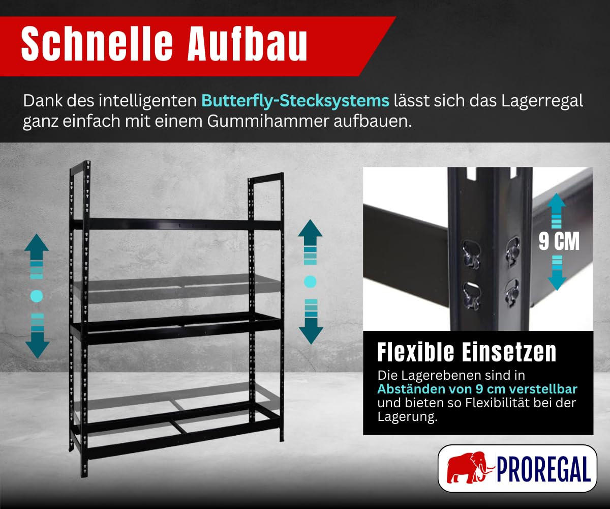 REIFENREGAL Tiger XL 200x150x45 cm 300 kg Fachlast bis zu 18 Reifen auf 3 Ebenen Schwarz - Schwarz, Metall (150/200/45cm) - PROREGAL