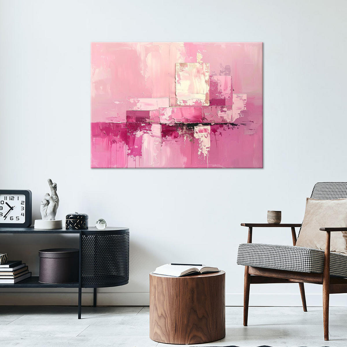 BILD auf Leinwand, Rosa Abstrakt Textur im Boho Stil - Rosa, Textil (90/60cm) - Feeby