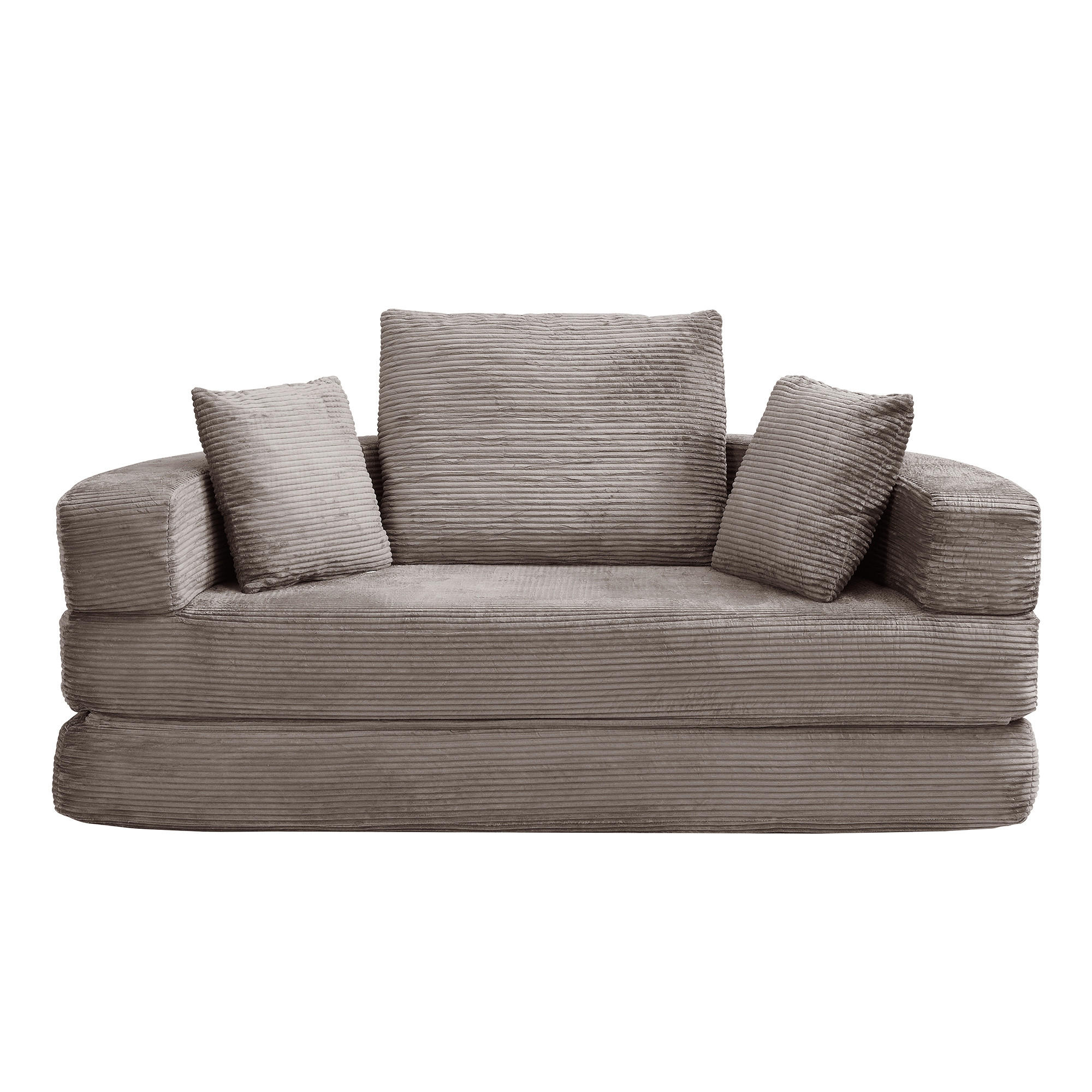 SCHLAFSOFA DE-33440 ovales Klappsofa-Bett mit 3 Kissen Hellbraun - Hellbraun, Textil (173/40/176cm) - ComfortXL
