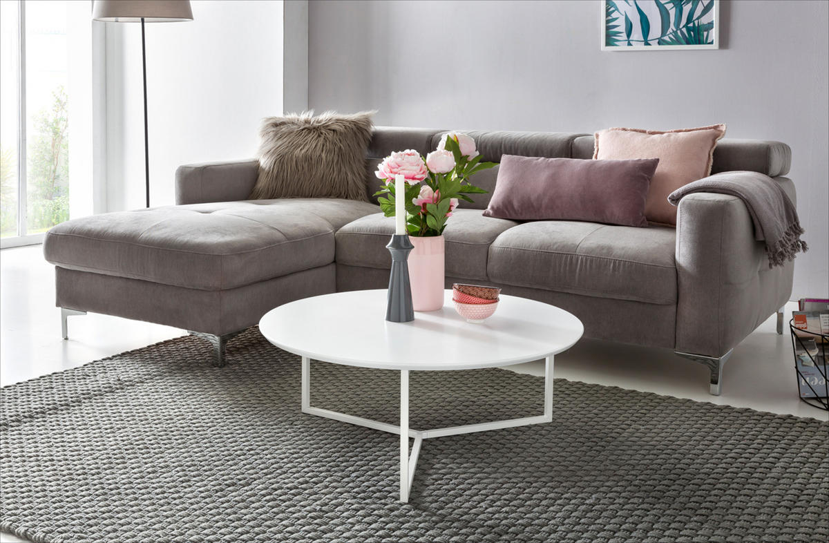 COUCHTISCH rund, Weißes MDF-Holz mit Metallbeinen, Durchmesser 80 cm, Höhe 33 cm - Weiß, Holz/Metall (80/80/33cm) - KADIMA DESIGN