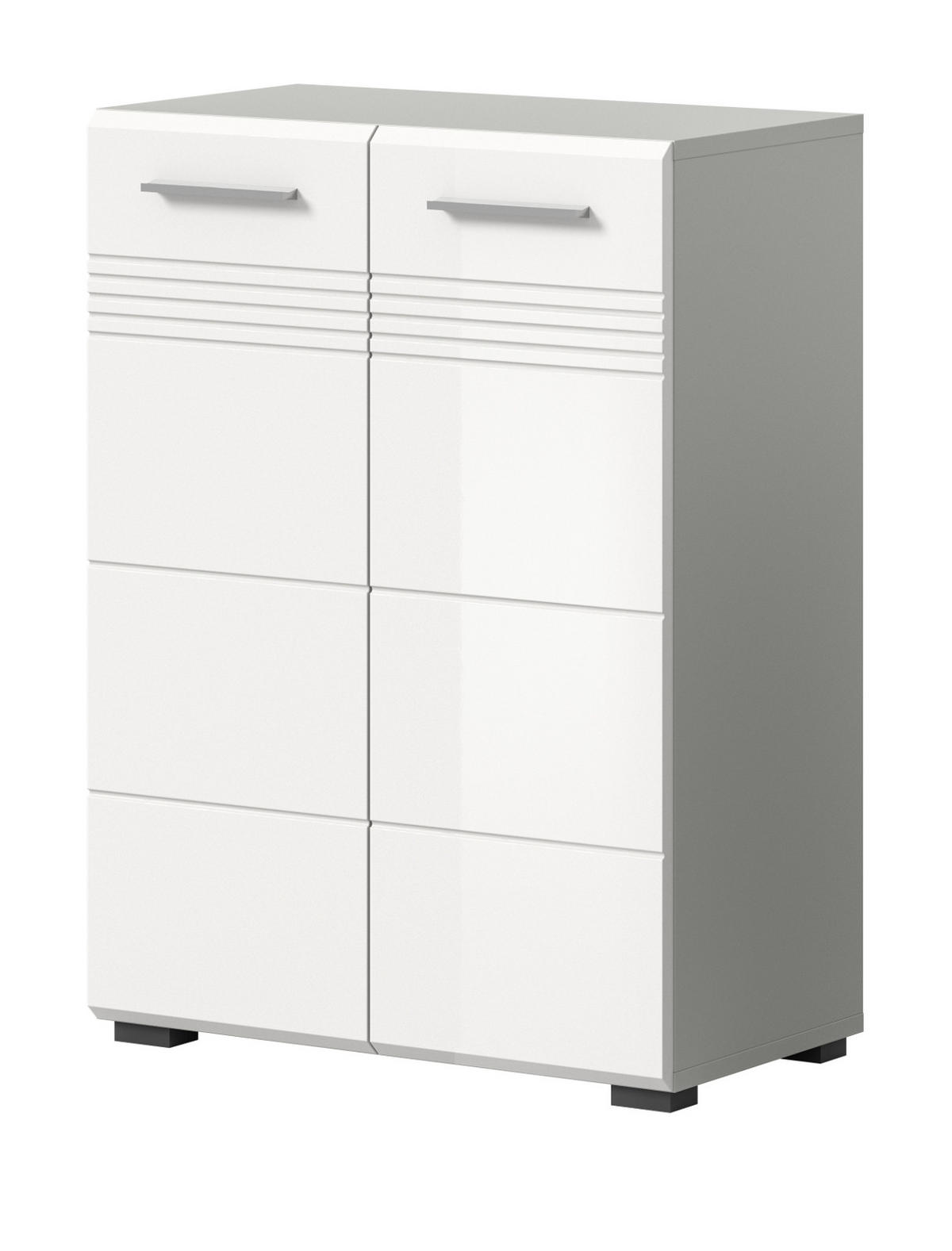 MIDISCHRANK weiß Hochglanz, grau 60 cm, Badschrank mit Soft-Close - Weiß Hochglanz/Silberfarben, Holzwerkstoff/Kunststoff (60/80/30cm) - Inn.Furn