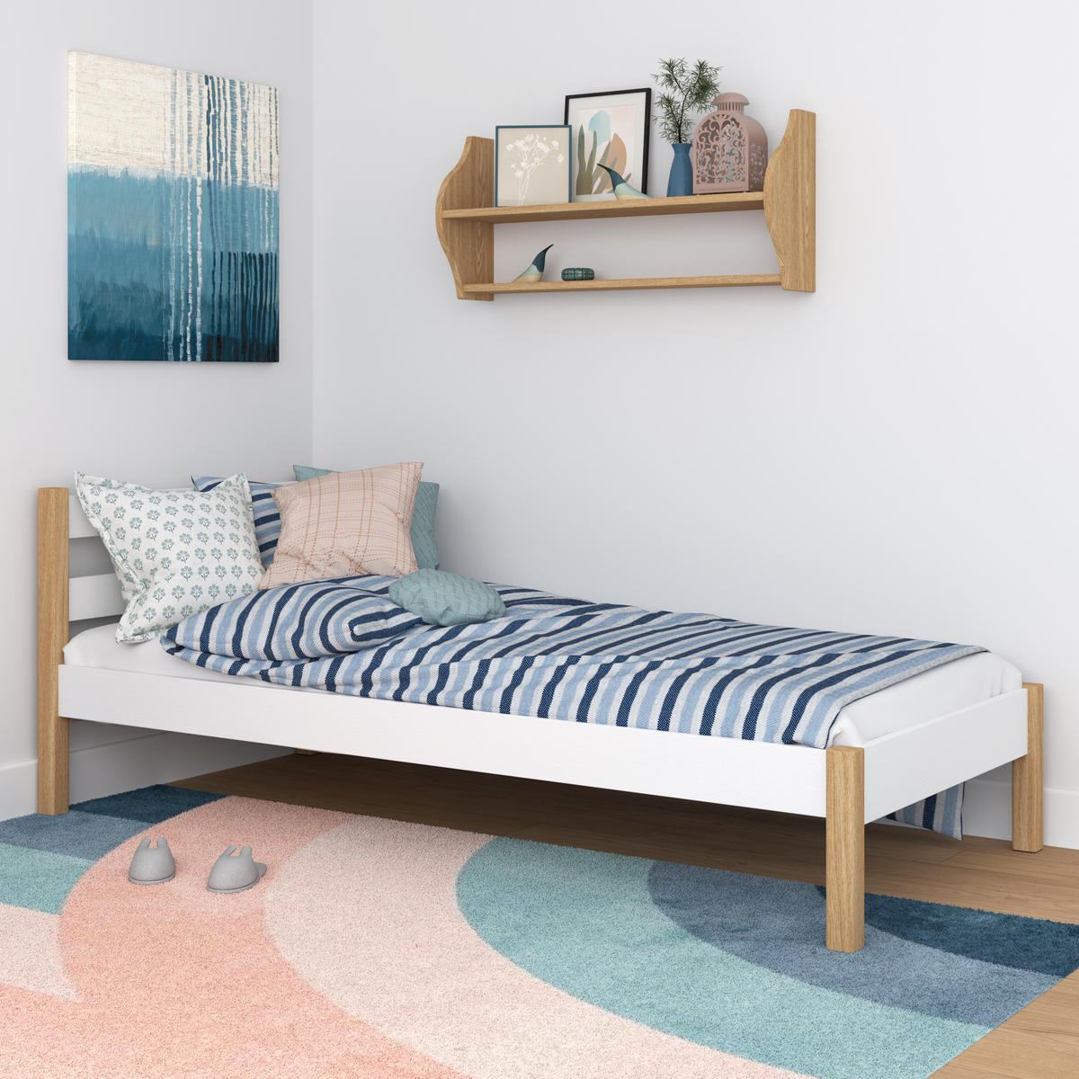BETT N01 Weiß / Eiche Natur 80/190 - Eiche Artisan/Weiß, Naturmaterialien/Holz (80/190cm) - N-Wood