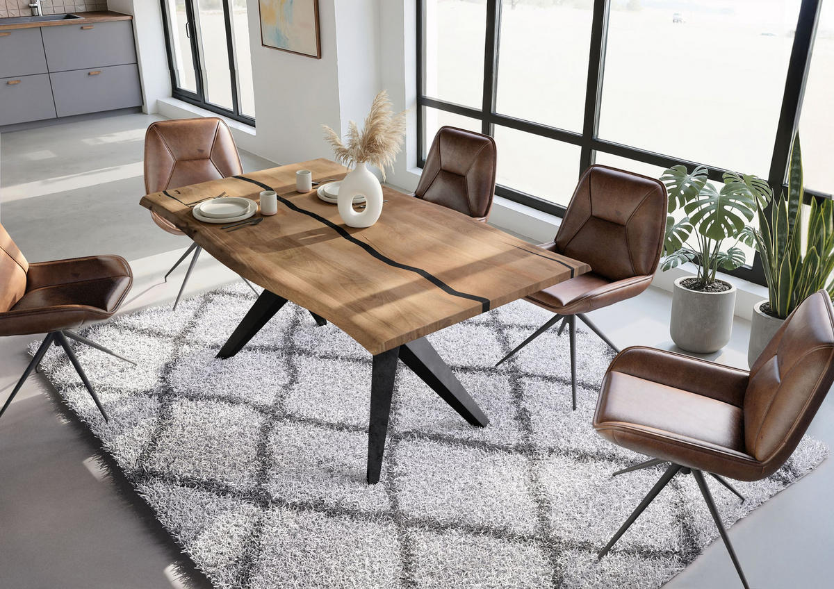 BAUMTISCH Mango 160x90x76 natur lackiert / Epoxid schwarz, Sterngestell anthrazit matt EPOXY - Naturfarben, Holz (160/90/76cm) - Massivmoebel24