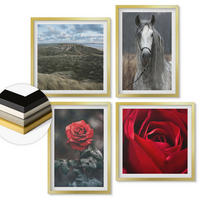 WANDBILDER 4er Set - 50x50 cm & 40x60 cm Goldrahmen - Rote Rosen auf pferdegrauem Hintergrund - Goldfarben, Kunststoff (50/50cm) - ArtPrintCave