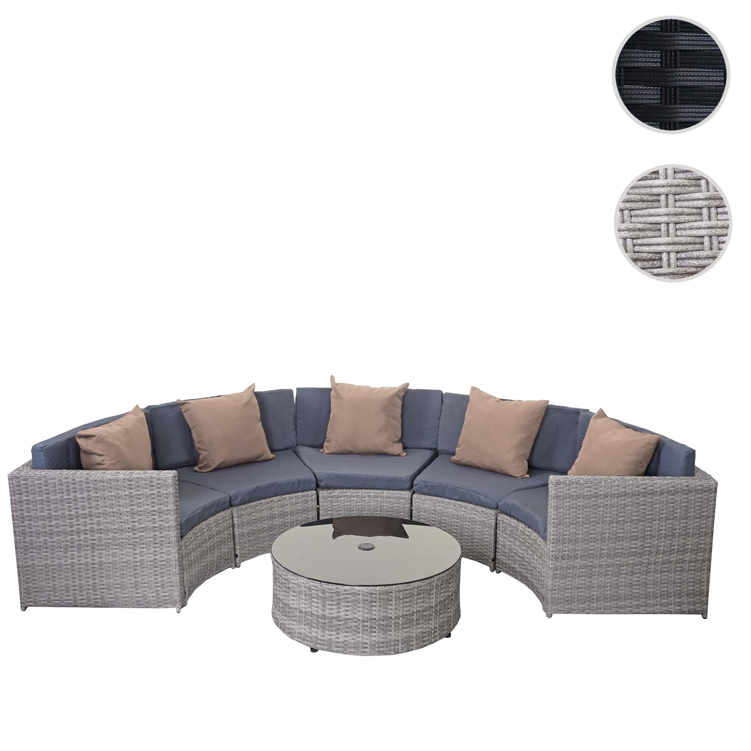POLY-RATTAN GARNITUR RUND Grau, Anthrazit, Beige - Anthrazit/Beige, Kunststoff - MCW