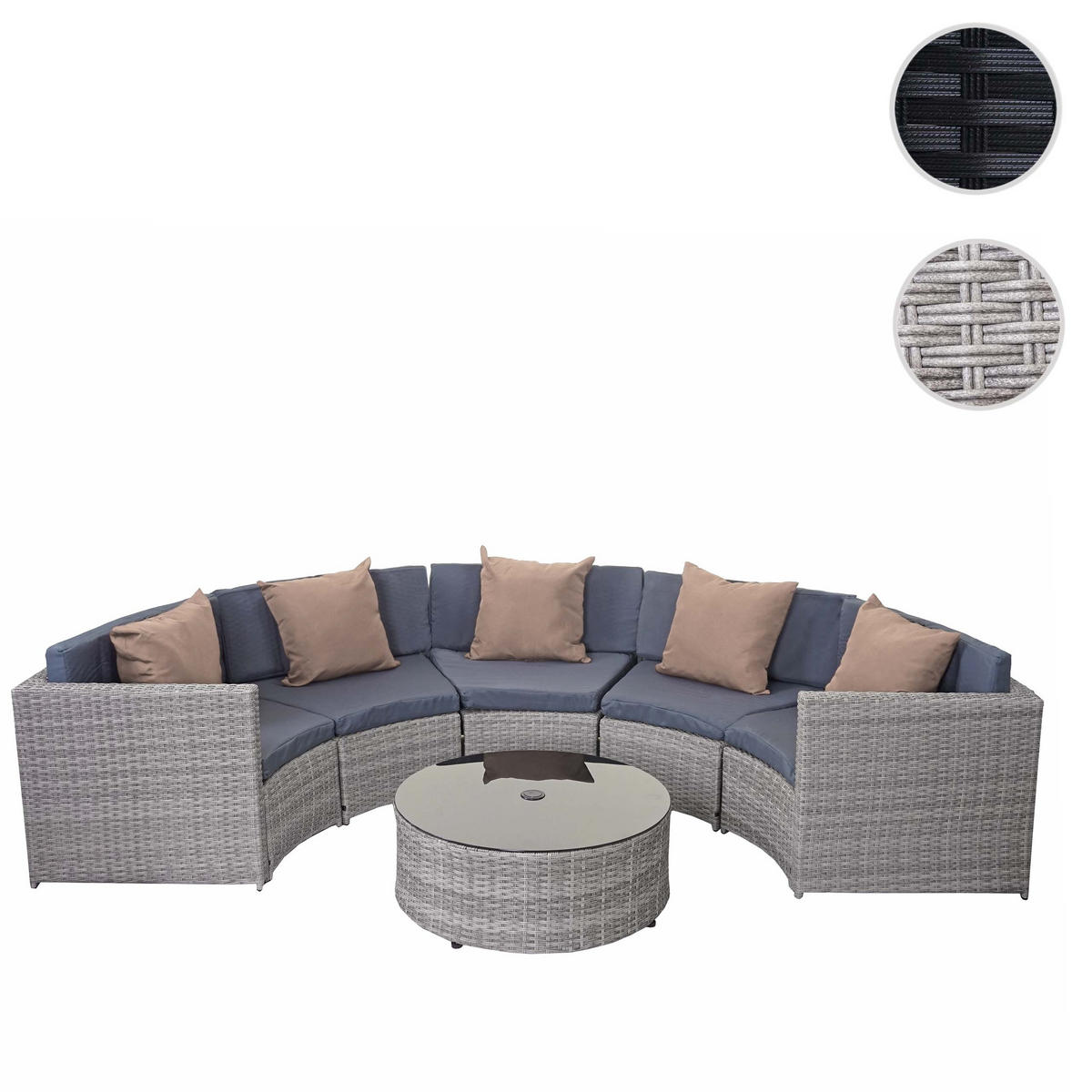POLY-RATTAN GARNITUR RUND Grau, Anthrazit, Beige - Anthrazit/Beige, Kunststoff - MCW