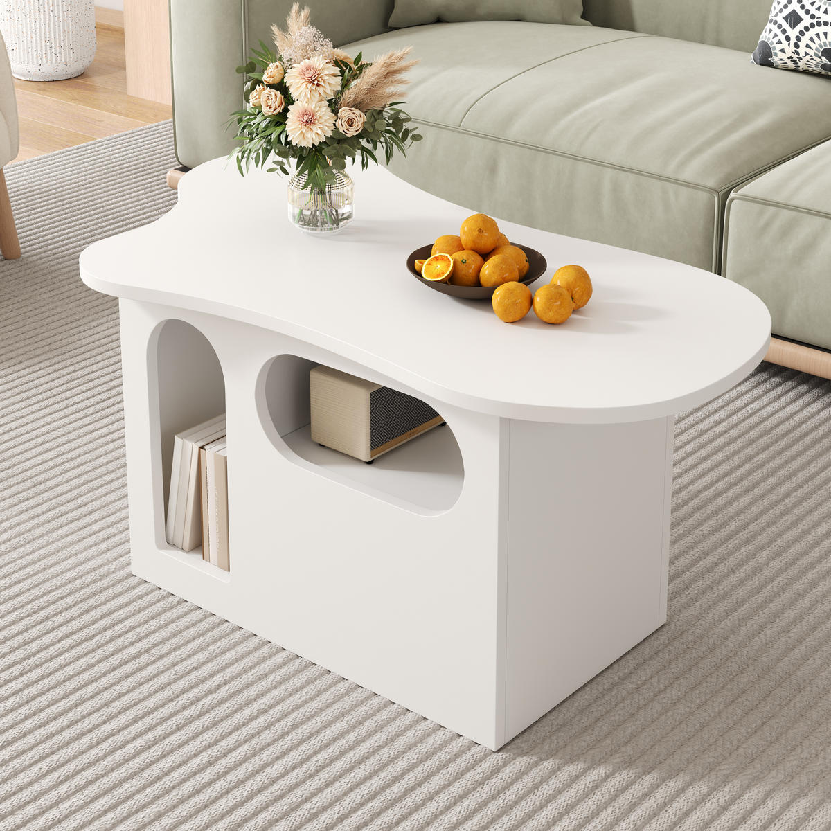 COUCHTISCH Wolkenform Stauraum 97x45 cm - Weiß, Holzwerkstoff (45/97/43.5cm) - LEBENLANG