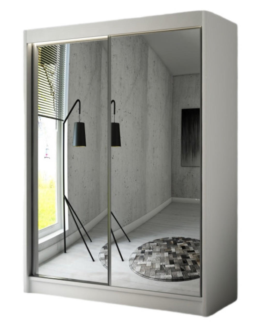 SCHRANK Weiß HOMA Mit Spiegel Schiebetür 150 cm 150x61x215 cm - Weiß, Holzwerkstoff (150/215/61cm) - Sepro Meble