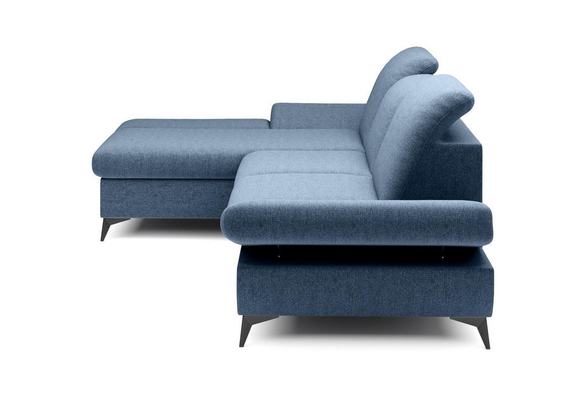ECKSOFA FELICE L-S Blau Geflochtener Stoff mit Schlaffunktion - Blau, Holz (284/166cm) - MASSENO
