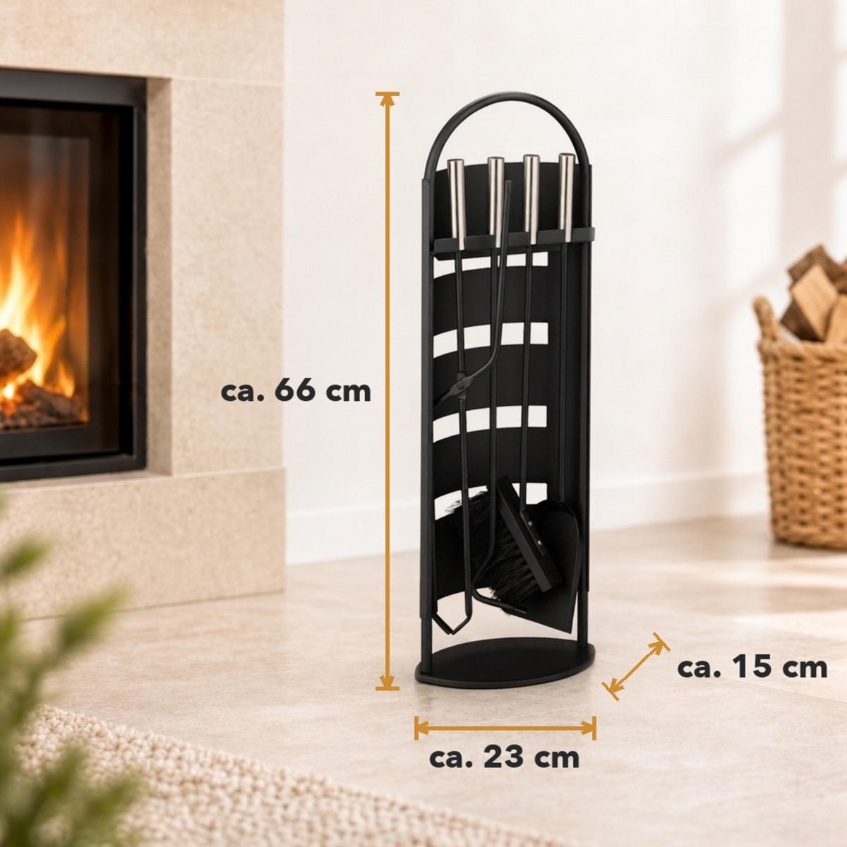 KAMINBESTECK-SET 5-tlg. - Schwarz, Metall (23/66/15cm) - Relaxdays