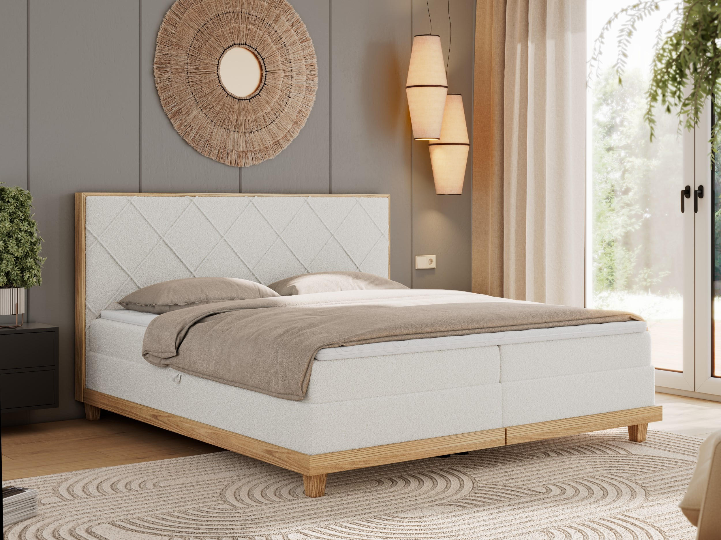 Thumbnail - MKS Boxbett, Weiß, Textil, 2-Sitzer, H4, Rechteckig, 140x200 cm, Oeko-Tex®, Schlafzimmer, Betten, Boxspringbetten