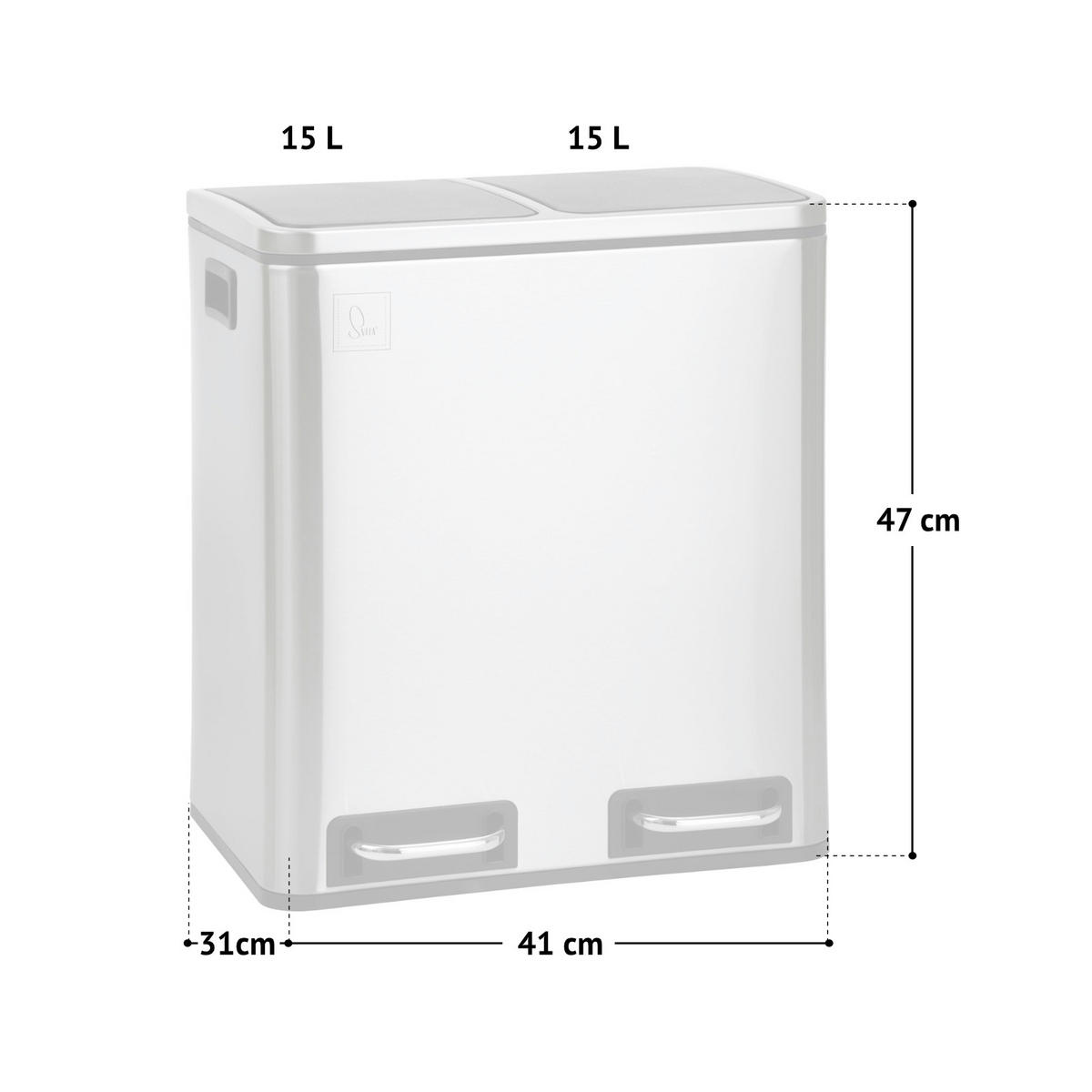 MÜLLEIMER TM2X15 - Silberfarben, Metall (41/47/31cm) - SVITA