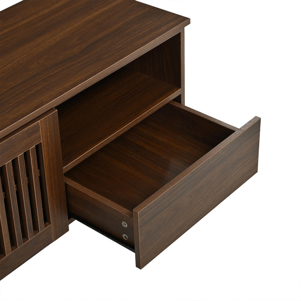 TV komoda 180/40/51 cm s rešetkastim vratima i ladicama u izgledu orahova drva - boje oraha/prirodne boje, drvni materijal (180/51/40cm) - CHICFURN