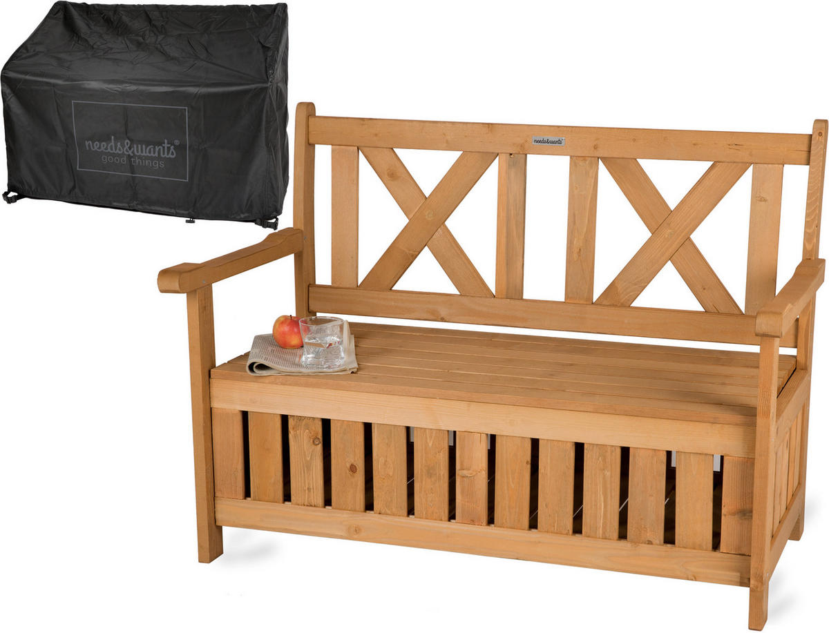 GARTENBANK aus Holz wetterfest mit Stauraum, für Balkon & Garten - Braun, Holz (115/85/58cm) - needs&wants