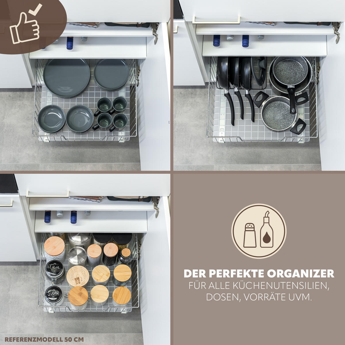 SCHRANK-KORBAUSZUG 40 cm, Silber, Metall - Silberfarben, Metall (40/23/50.5cm) - bremermann