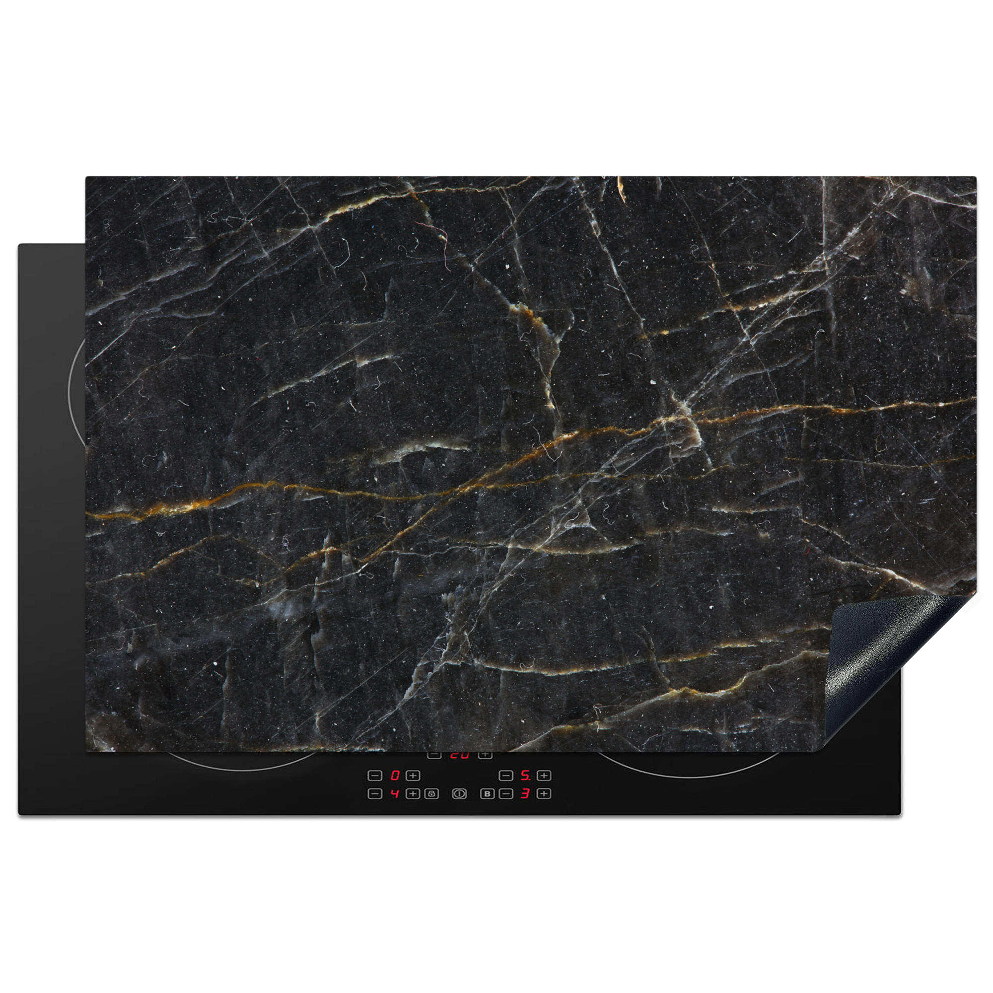 HERDABDECKPLATTE Marmor - Schwarz - Gold - Grau - Marmorstruktur 81x52 cm - Goldfarben, Kunststoff (81/0.2/52cm) - MuchoWow